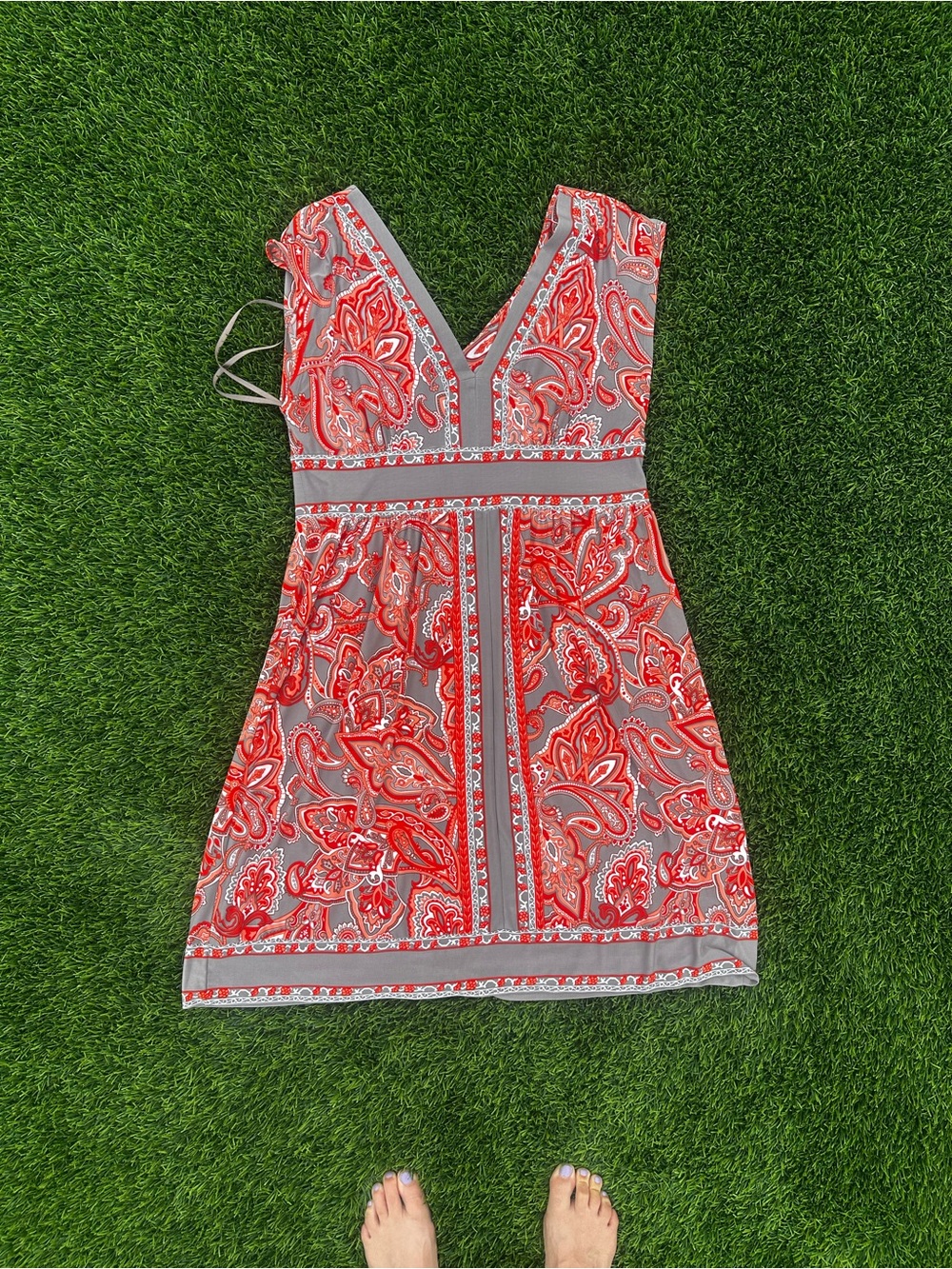 INC International Concepts Red Paisley V-Neck Casual Dress